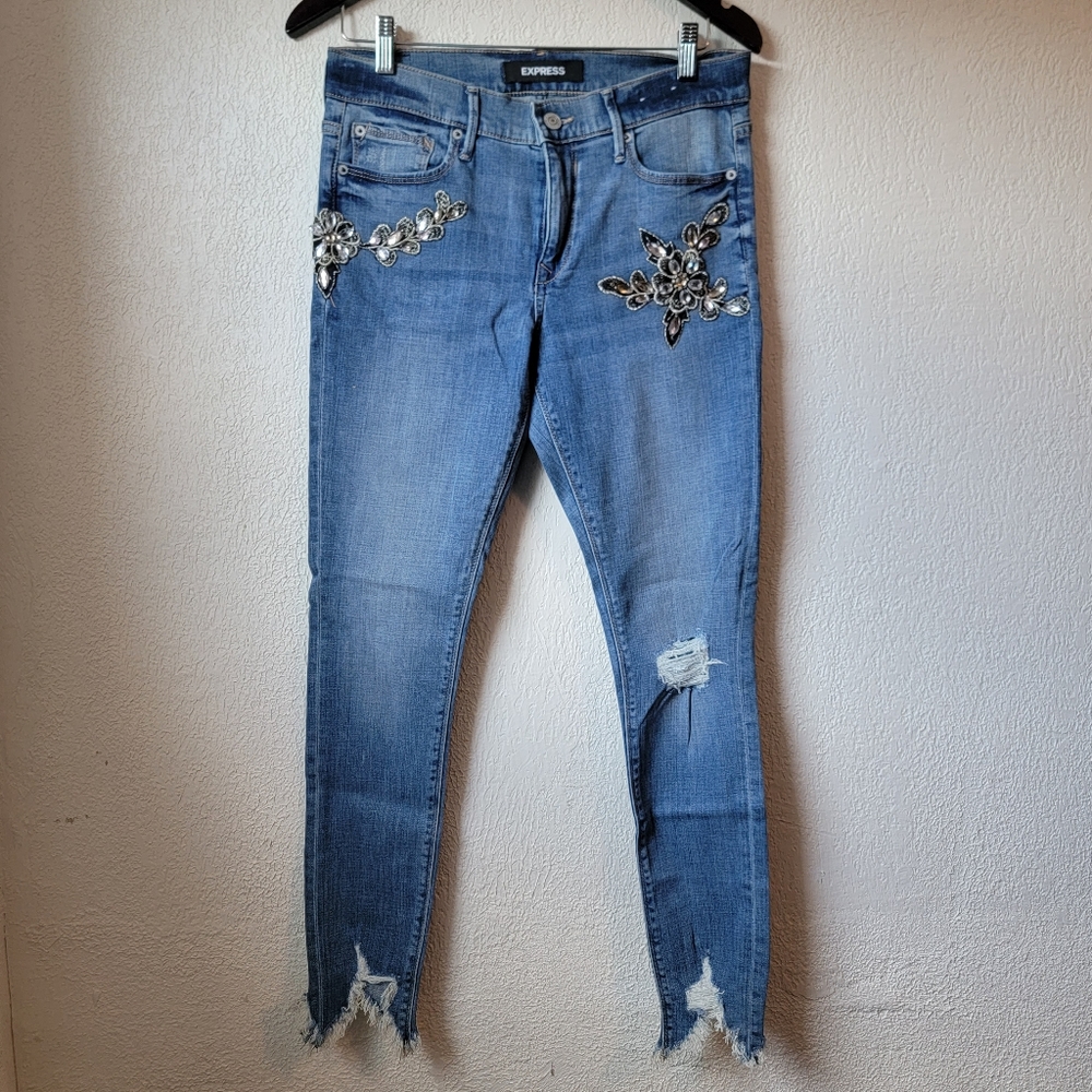 Express Stretch+ Performance ankle leggings mid rise size 8L applique Rhinestone